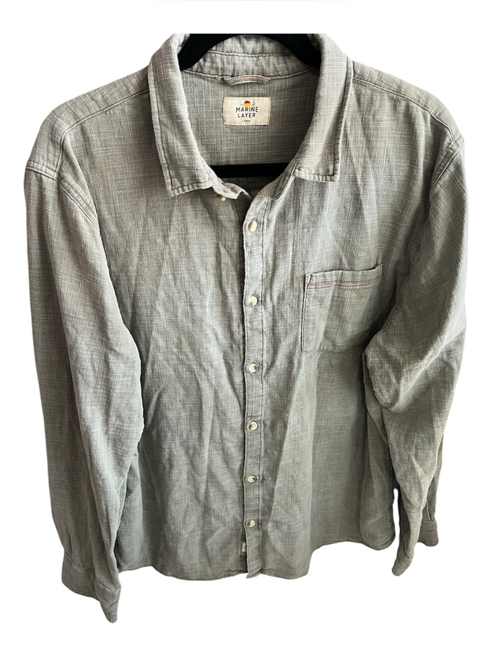 MARINE LAYER Classic Stretch Selvage Long Sleeve Shirt Washed Light Green Large